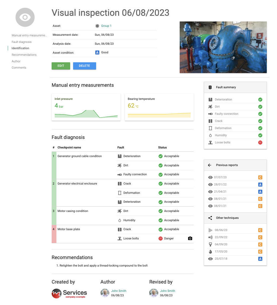 Visual inspection report